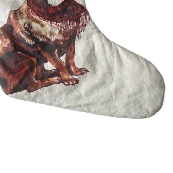 Pottery Barn Linen Terrier Dog Pet Christmas Stocking Painted Enbroidered - Picture 5 of 6